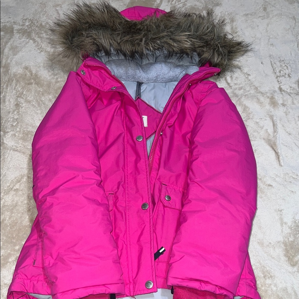 Lands' End Pink Kids Jacket with Faux Fur Hood
